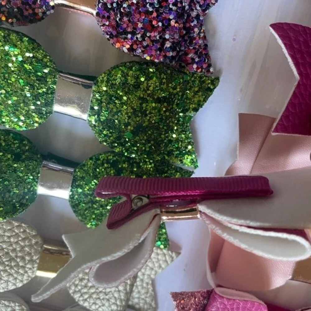 New 15 Pcs PU Leather Hair Bow Girls Glitter Hairpins Hairgrips Sweet Princess